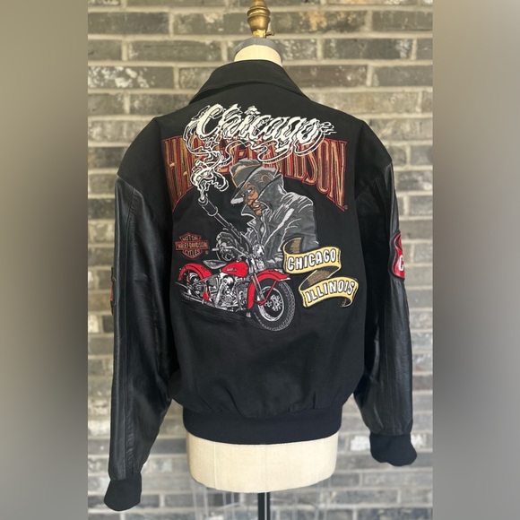 Vintage Harley-Davidson Chicago Bomber Jacket Jeff Hamilton Rare Graphic - Picture 3 of 15